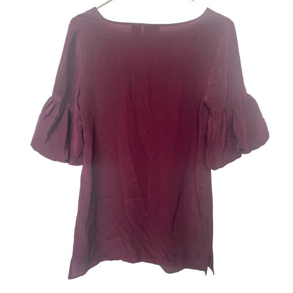 Spiegel VTG silk burgundy puff sleeve tunic blouse semi sheer preppy top Sz 4 - Picture 2 of 4